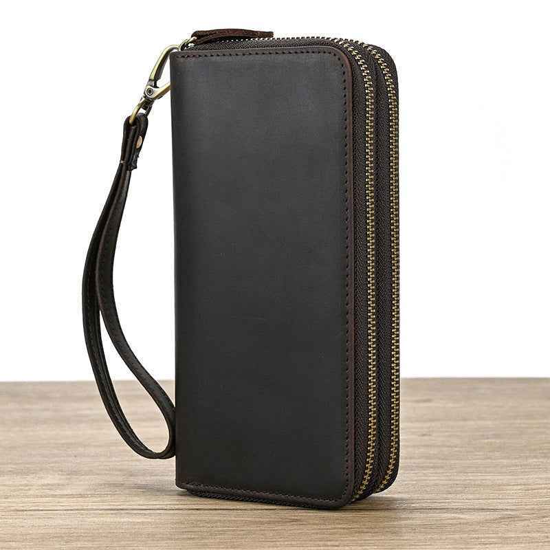 Men Genuine Leather Embossed Long Wallet Vintage Business Clutch