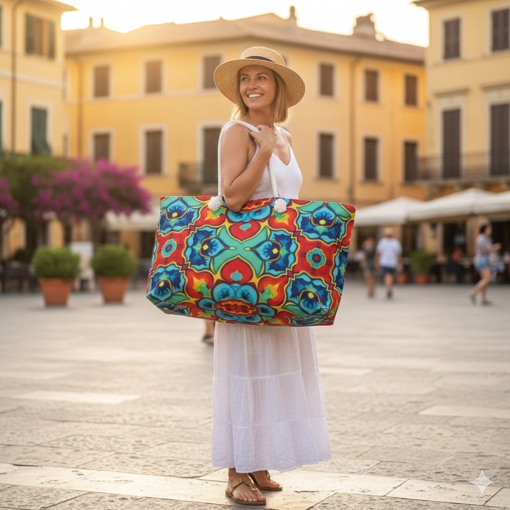 Colorful Kaleidoscope Pattern Weekender Bag | Bright Floral Geometric Tote
