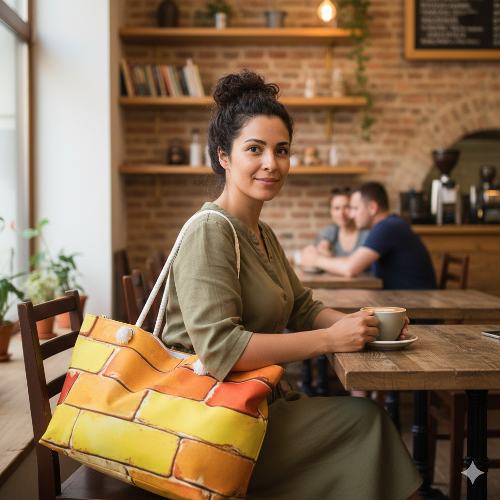 Colorful Brick Pattern Weekender Bag | Yellow Orange Green, Large Tote Bag