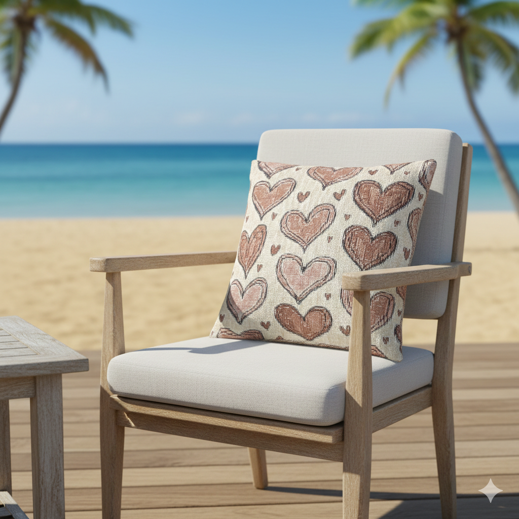 Pink Heart Pattern Woven Pillow | Boho Valentine Decorative Throw