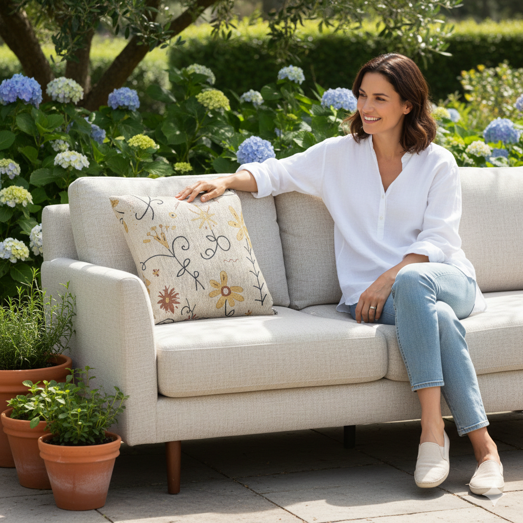 Neutral Floral Embroidered Woven Pillow | Boho Farmhouse Throw Cushion