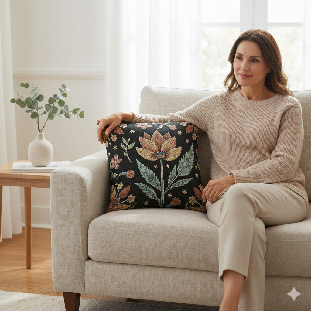 Vintage Floral Tapestry Woven Pillow | Botanical Throw Pillow