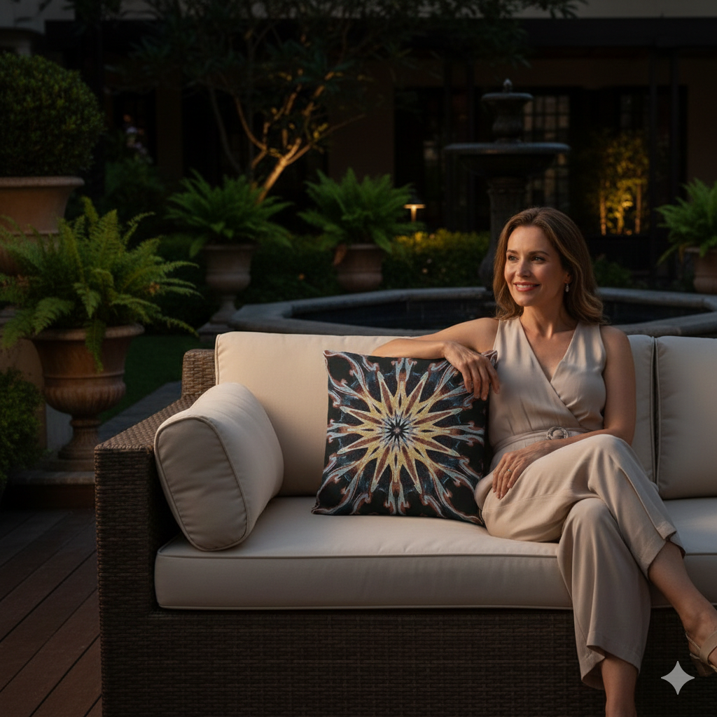 Starburst Mandala Woven Pillow | Geometric Boho Throw Cushion