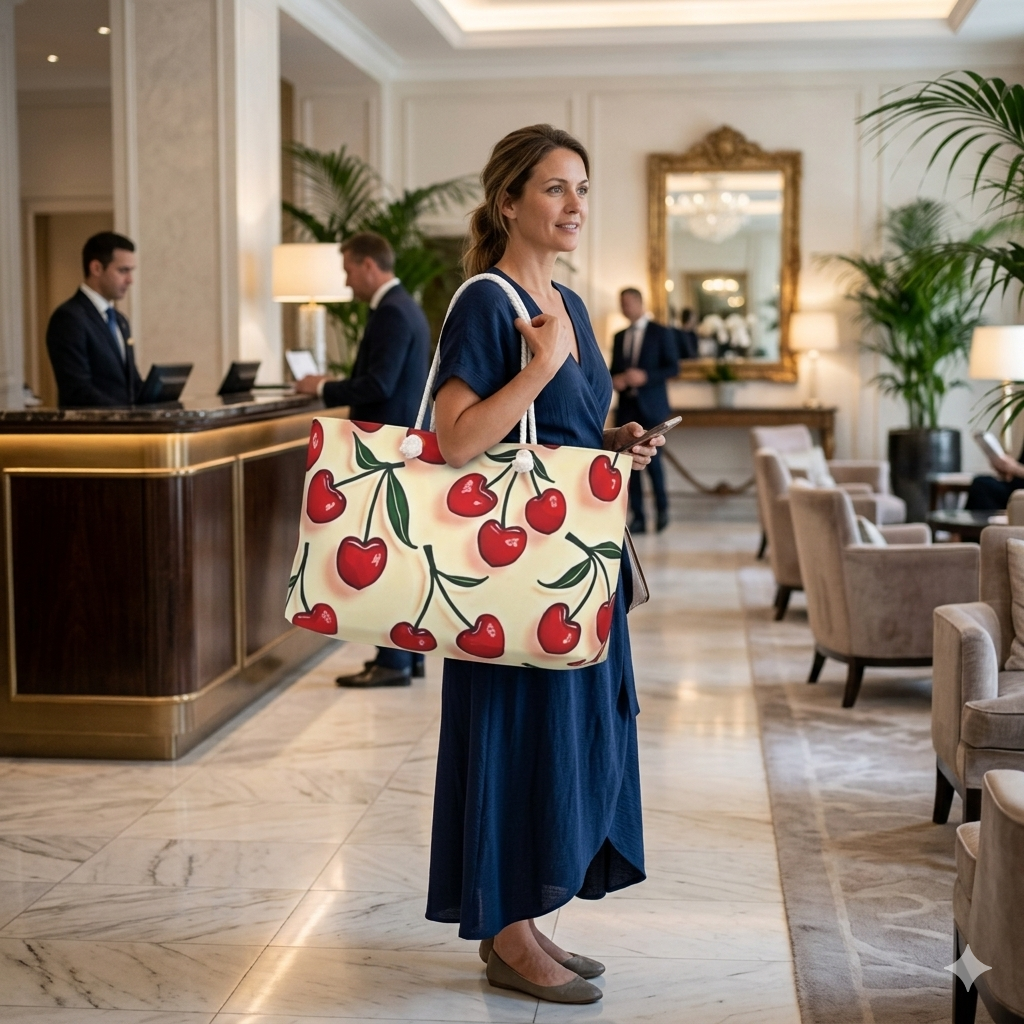 Cherry Pattern Weekender Bag — Retro Red Cherries Travel Tote
