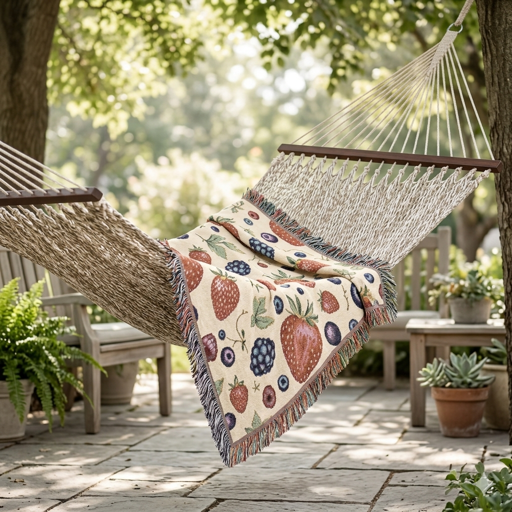 Strawberry Patch Woven Blanket — Fruit Pattern Throw for Kitchen, Picnic & Cozy Home Decor