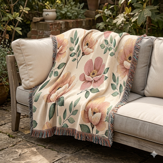 Floral Woven Blanket — Vintage Botanical Throw Blanket