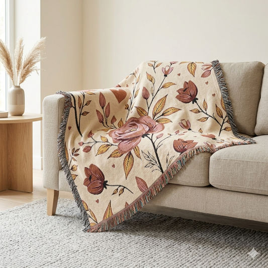 Floral Woven Blanket — Vintage Rose Throw