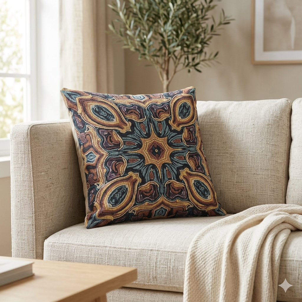 Bohemian Woven Pillow – Mosaic Medallion Decorative Throw Pillow