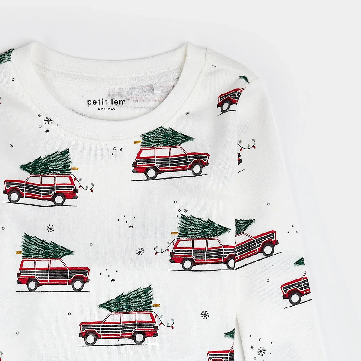 Festive Cars Print on Off-White PJ Set | Petit Lem