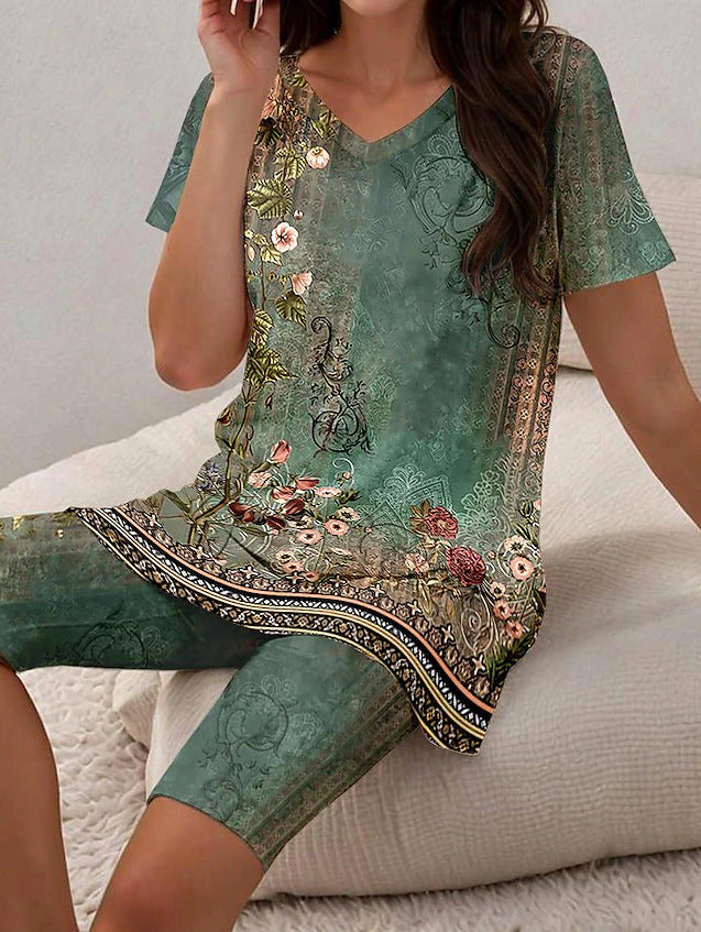 Women's Floral Print Two Piece Set – 3D Printed T-Shirt and Shorts Outfit