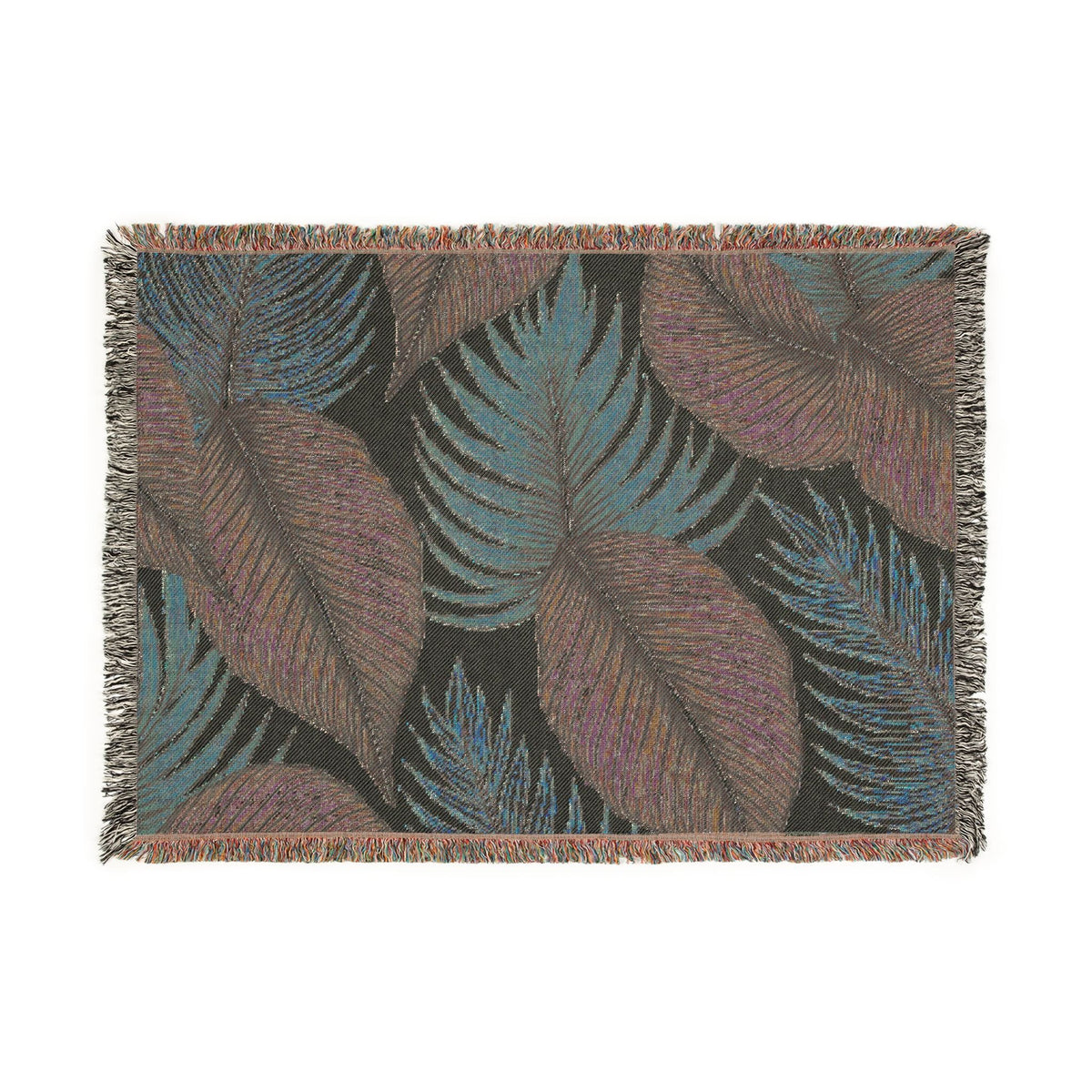 Tropical Leaf Woven Blanket — Boho Coastal Throw for Living Room & Patio