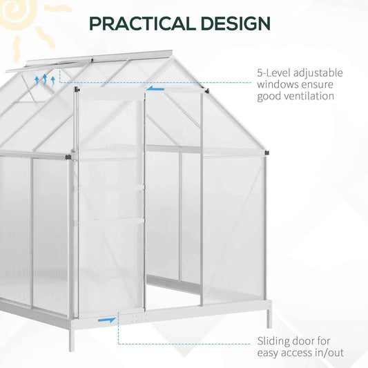 6' × 8' × 6.5' Walk-In Polycarbonate Greenhouse – Sliding Door, Base & Adjustable Roof Vent ( United States & Canada Delivery Only)