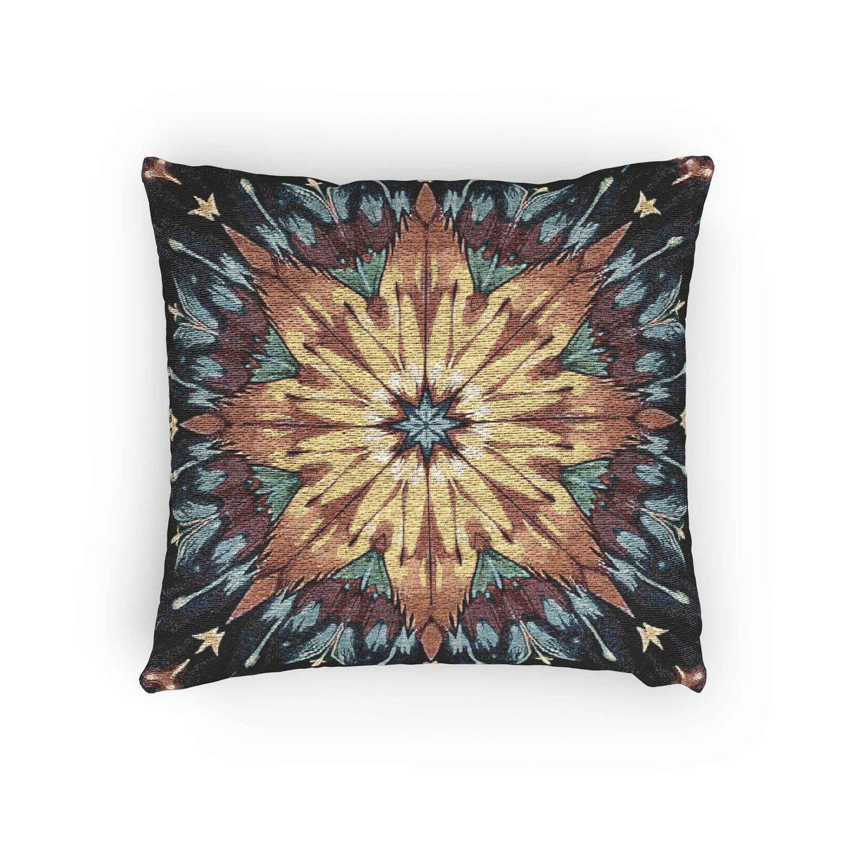Geometric Starburst Mandala Woven Pillow | Boho Home Decor, Kilim Style