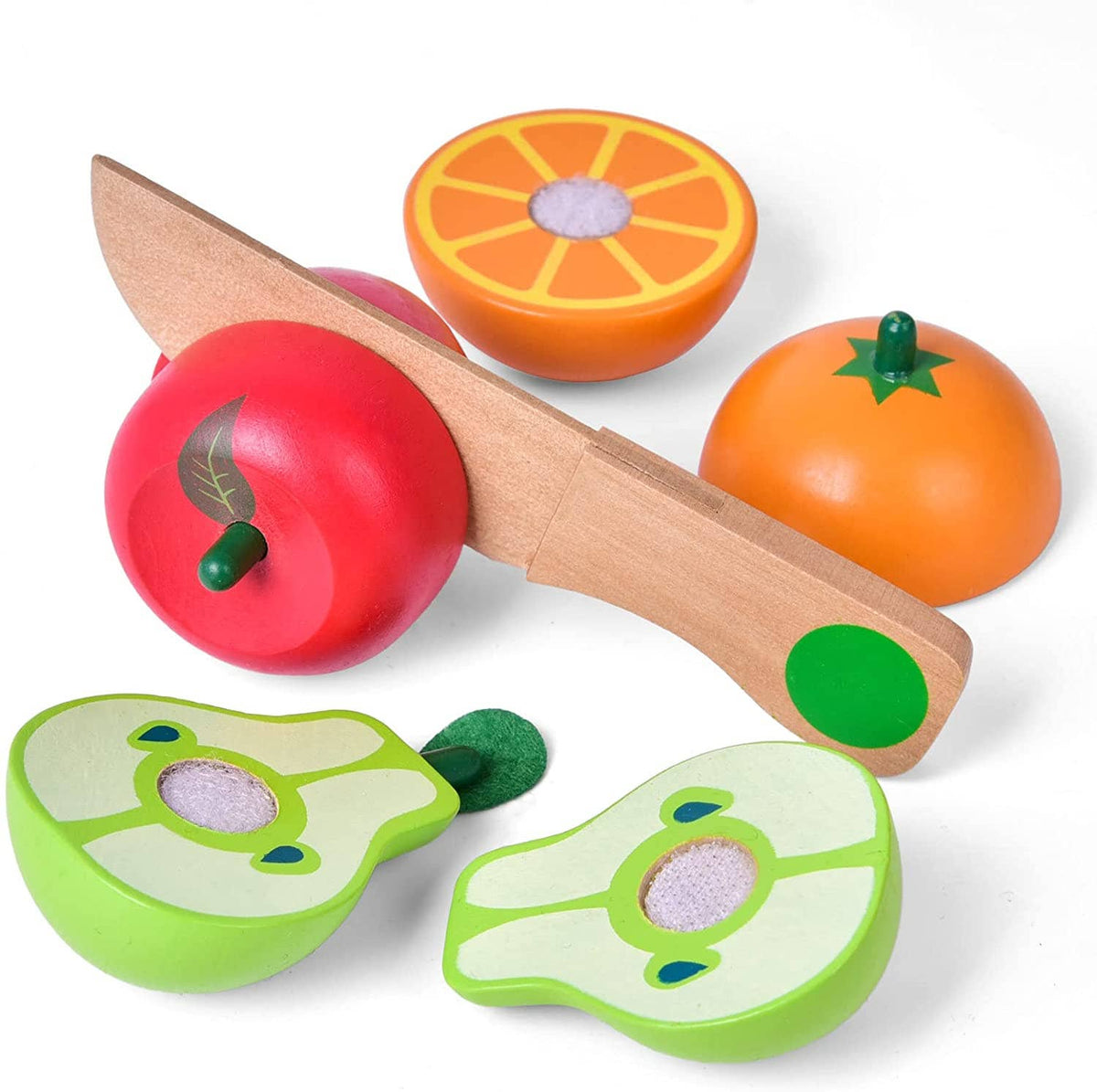 Fun Little Toys - 11 Pcs Wooden Pretend-Play Fruit Cutting Set - Ages 3+