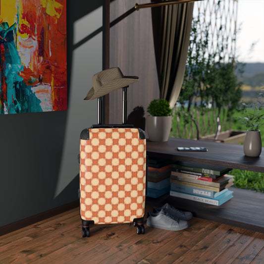 Retro Checkerboard Carry-On Suitcase — Vintage Orange Travel Luggage