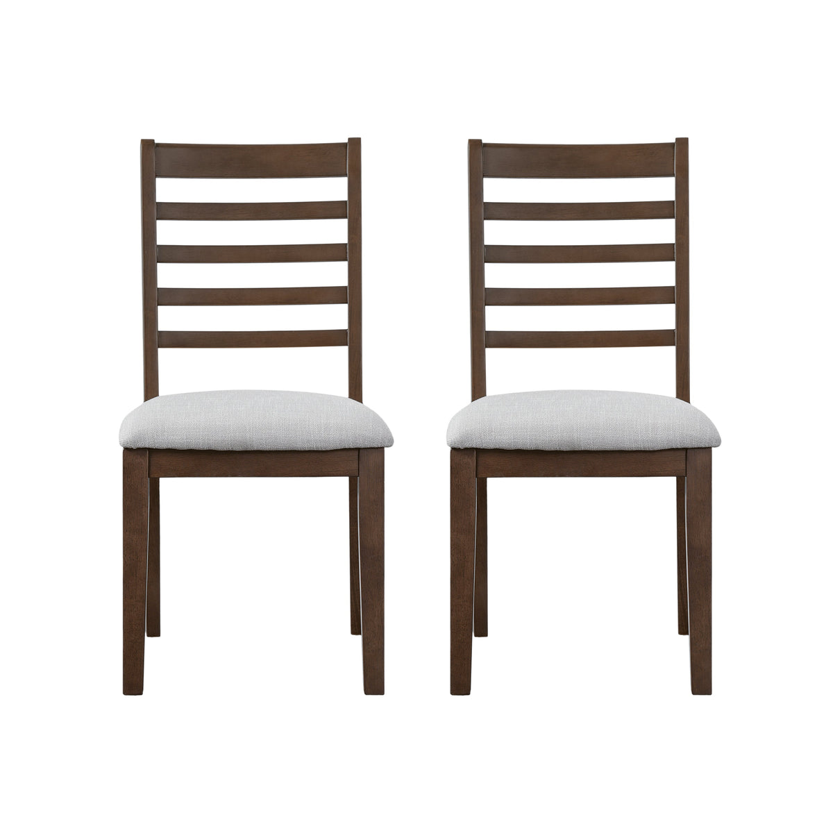 Farmhouse Ladder Back Dining Chairs Set of 2, Upholstered Rubber Wood, Beige and Walnut (United States Delivery Only)