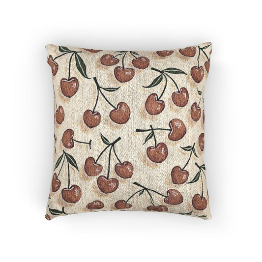 Cherry Pattern Woven Pillow — Rustic Farmhouse Decorative Throw Cushion