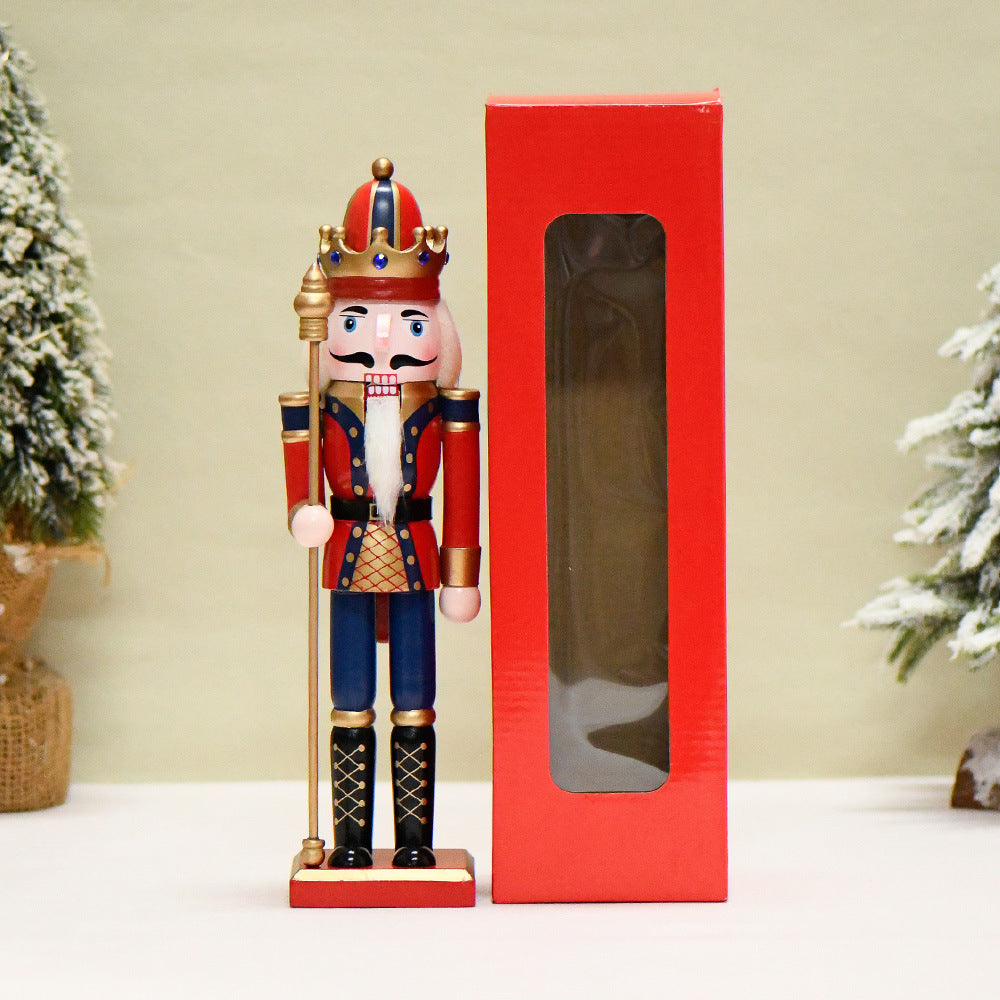 Wooden Nutcracker Soldier Christmas Decorations, 30CM Tabletop Holiday Figurine, European Style Home Decor