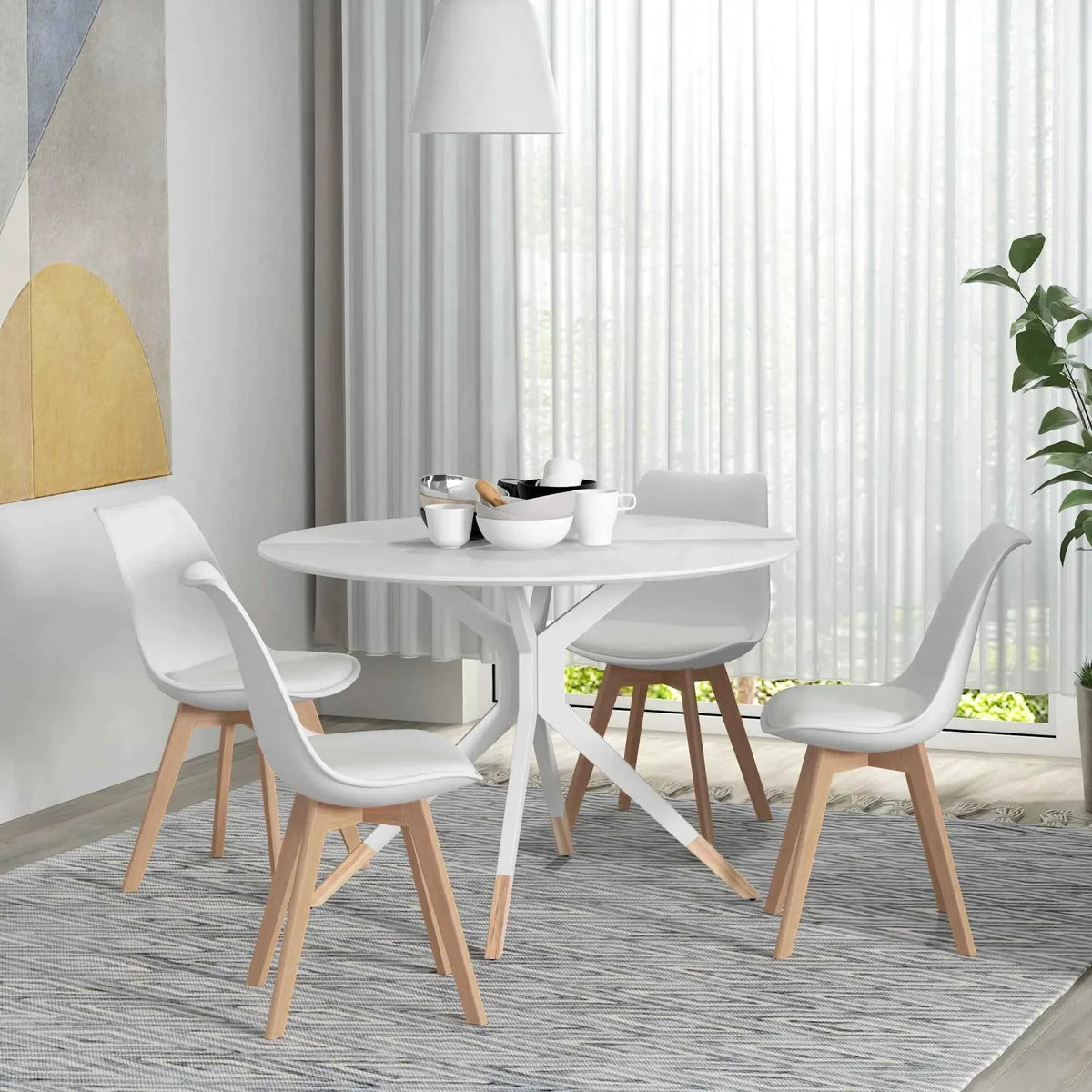 Set of 4 Modern Dining Chairs – Rubber Wood Kitchen Chairs with PU Leather Cushions (United States & Canada Delivery Only)