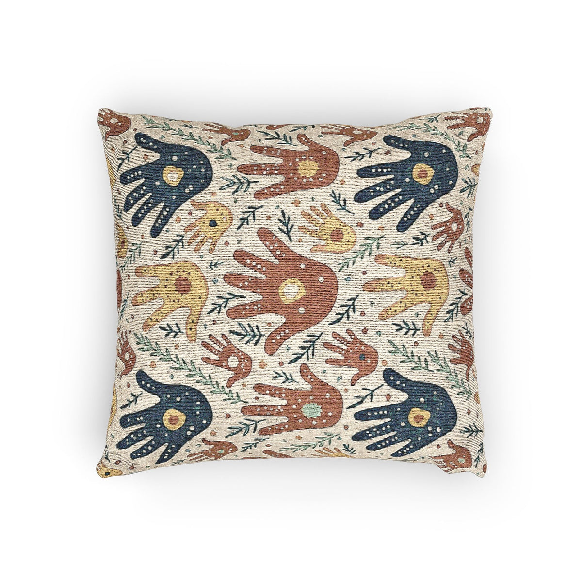 Woven Pillow — Boho Handprint Pattern Decorative Throw Pillow (Earth Tones)