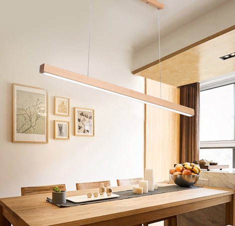 Log-Style Solid Wood Linear Pendant Chandelier