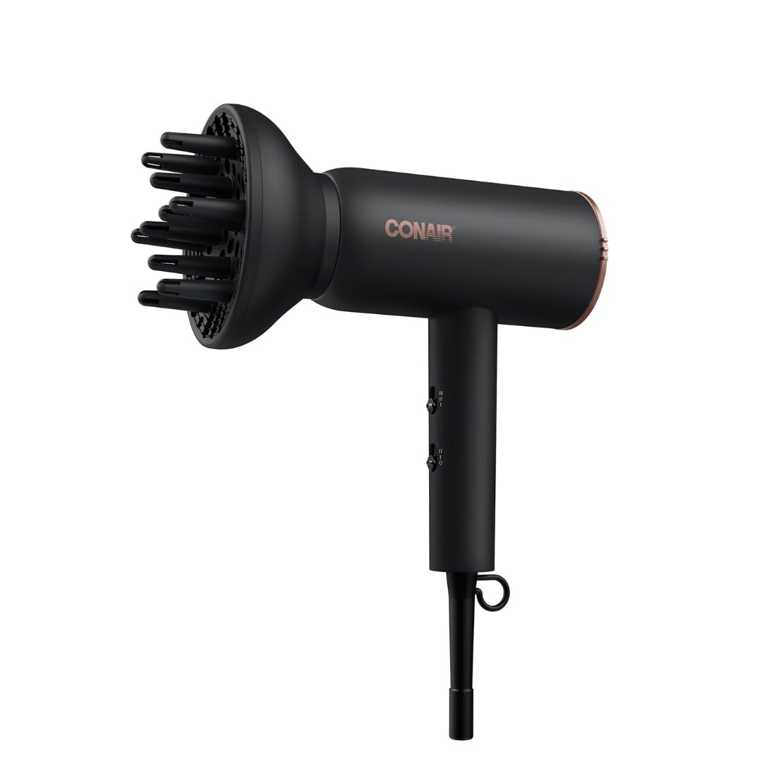 Conair 1875 Watt HTDC Titanium Pro 330C Hair Dryer, Ceramic Titanium Technology, Includes Concentrator and Diffuser,Tourmaline technology, Black, Perfect for travel 🍁 All In One Marketplace Canada