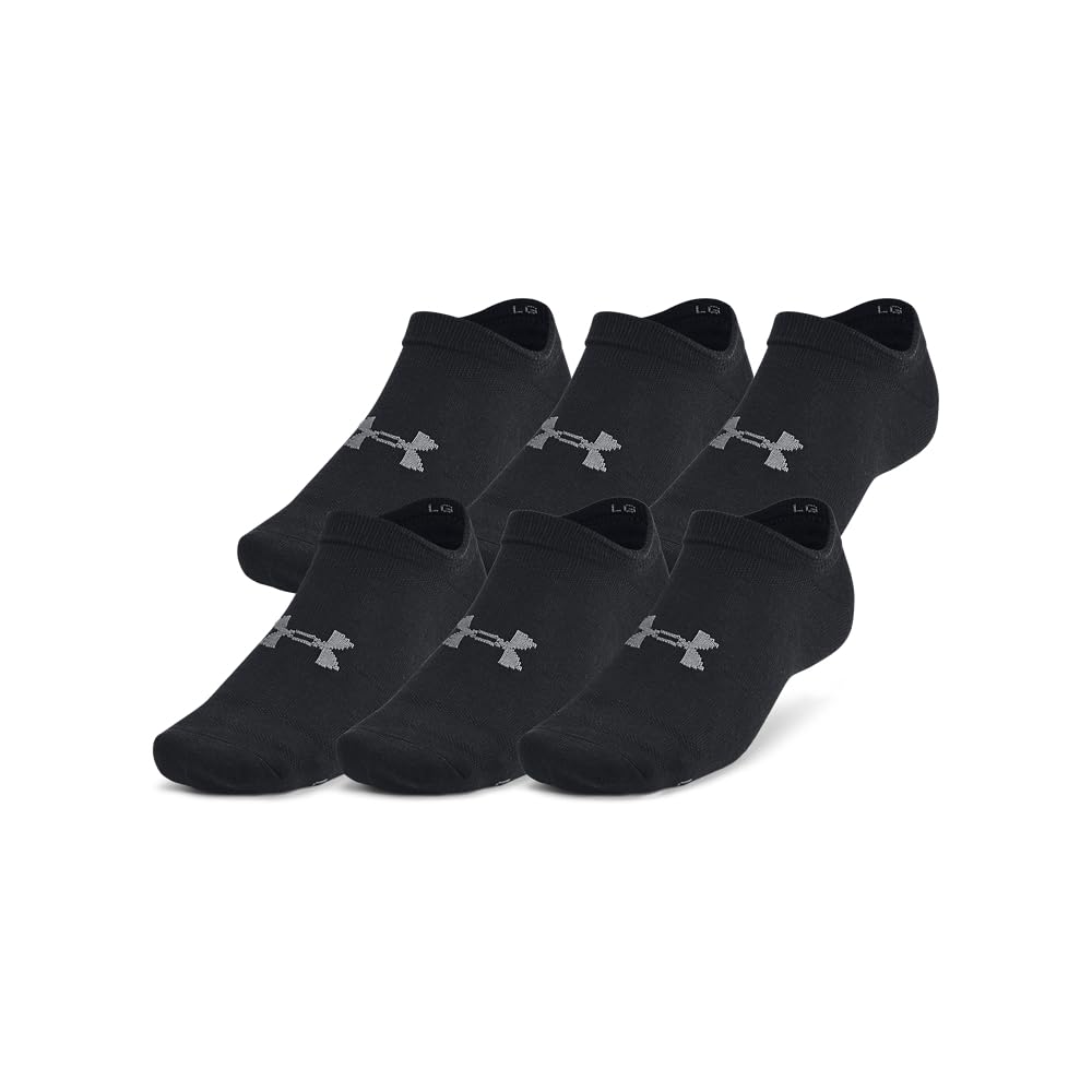 Under Armour Unisex-Adult Essential No Show Socks 6 Pack , (001) Black / Black / Castlerock , Large 🍁 All In One Marketplace Canada