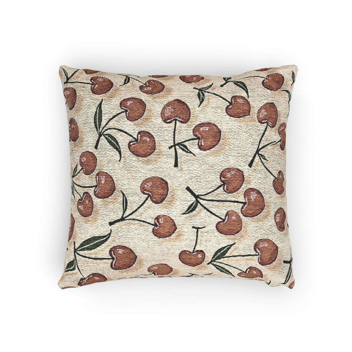 Cherry Pattern Woven Pillow — Rustic Farmhouse Decorative Throw Cushion