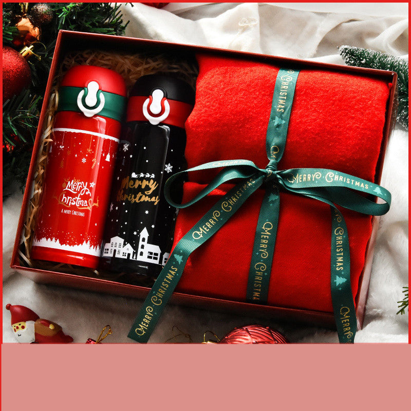 Christmas Thermos Cup Gift Box Set, 304 Stainless Steel Merry Christmas Cup, Gift Set with Scarf, Gift Bag & Greeting Card