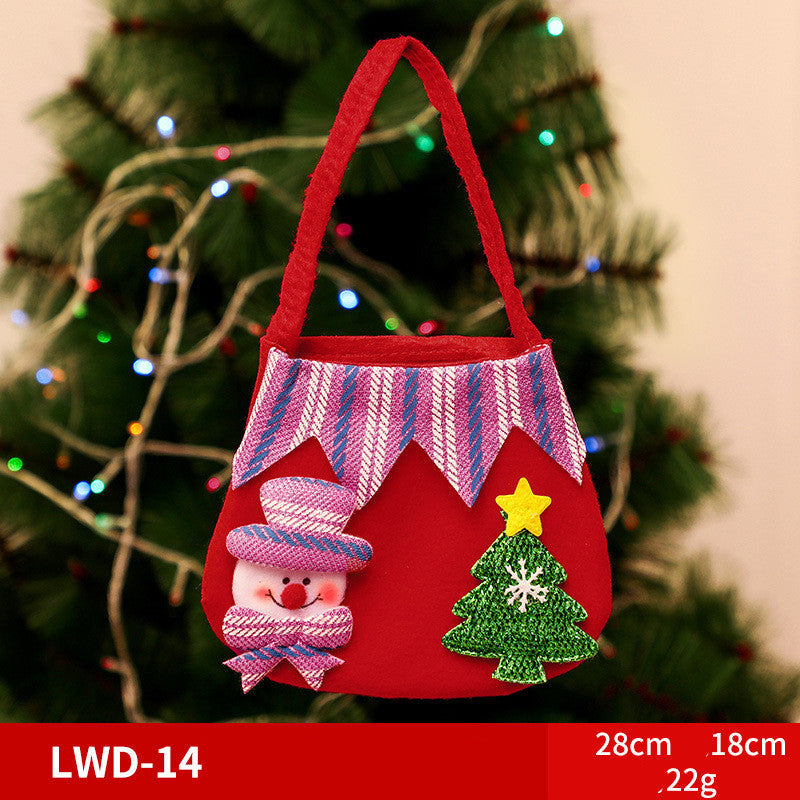 Brushed Christmas Gift Bags with 3D Santa Snowman Reindeer Bear, Red Drawstring Candy Bags, Felt Holiday Gift Bags