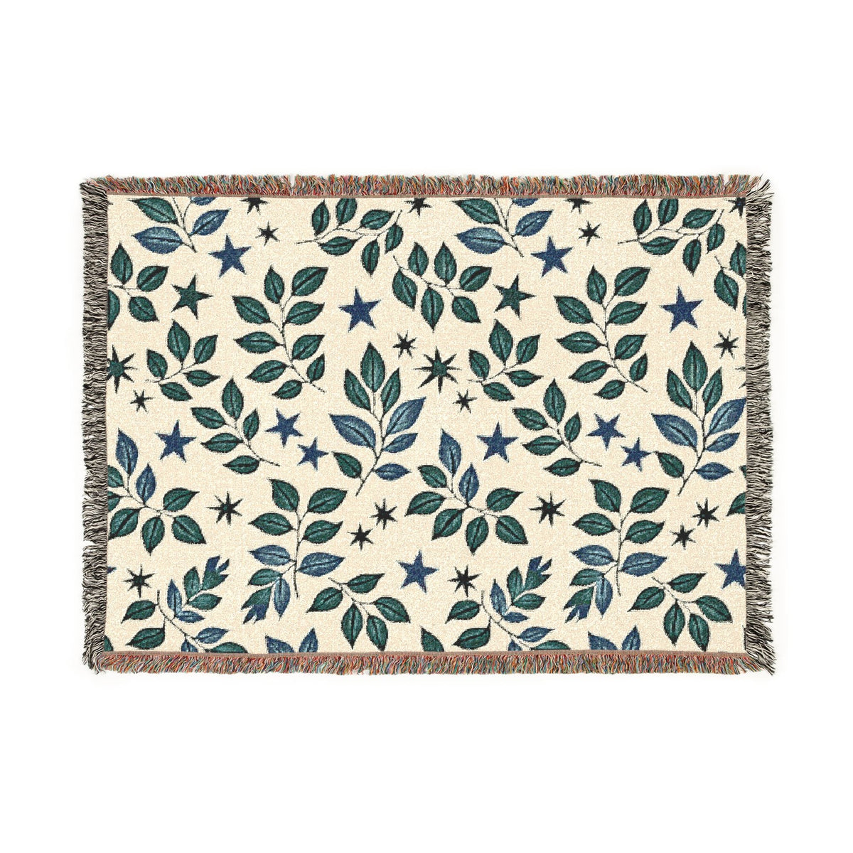 Botanical Star Woven Blanket — Reversible Leaf & Star Pattern Throw