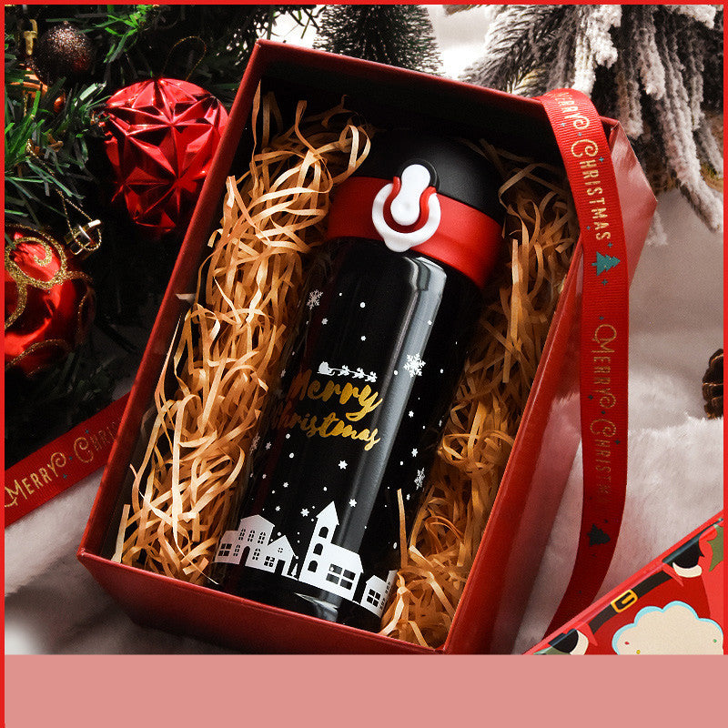 Christmas Thermos Cup Gift Box Set, 304 Stainless Steel Merry Christmas Cup, Gift Set with Scarf, Gift Bag & Greeting Card