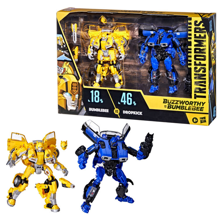 Transformers Toys Buzzworthy Bumblebee Studio Series Deluxe Class 18BB Bumblebee vs. 46BB Dropkick