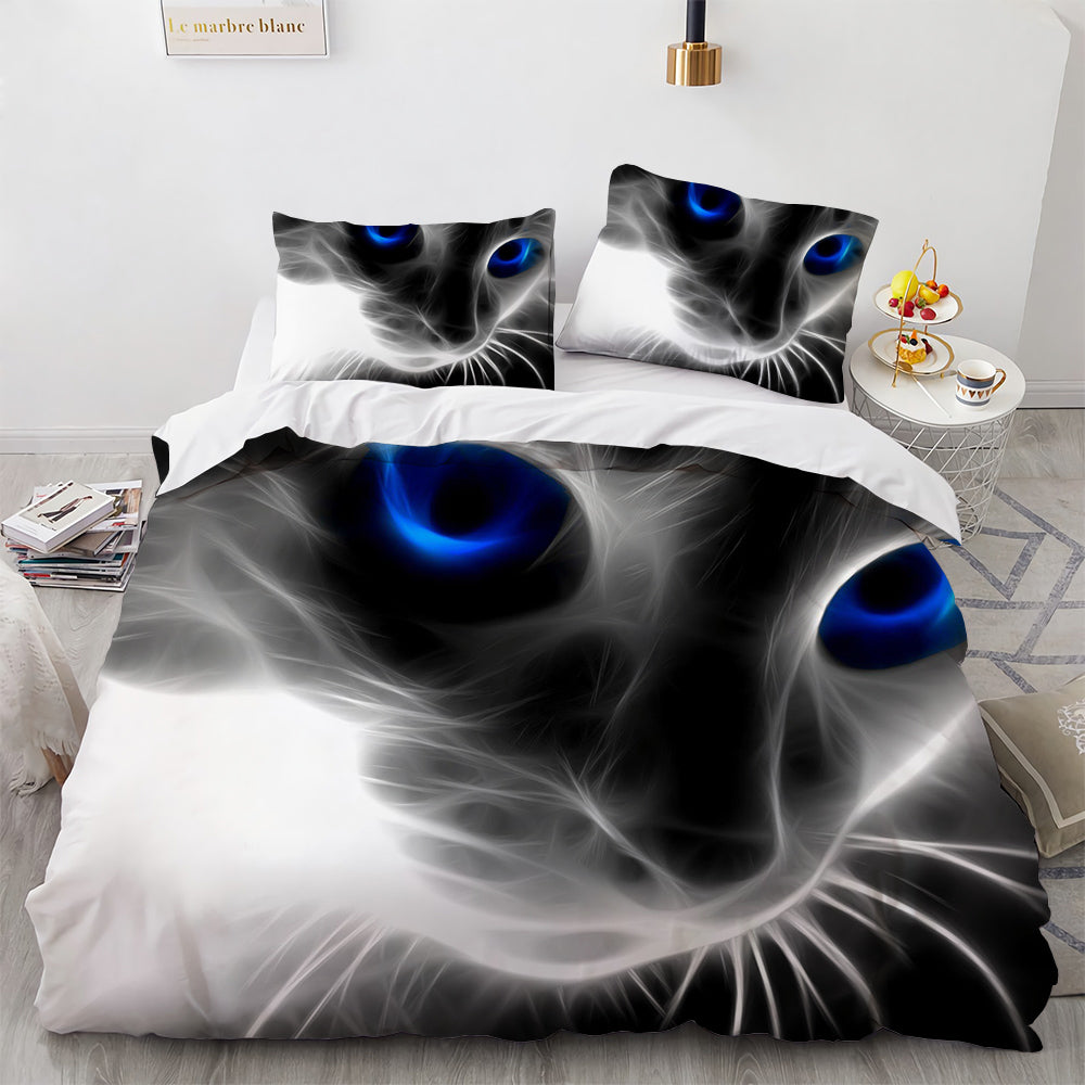 White Cute Cat Duvet Cover Bedding Set