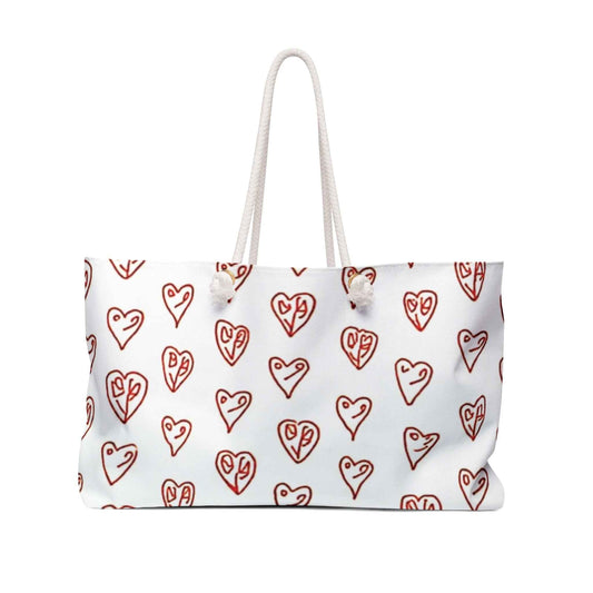 Hand drawn Red Hearts Weekender Bag | Valentine Pattern Tote| Large Tote Bag| Busy mom bag| Gift for mom| Beach Tote Bag
