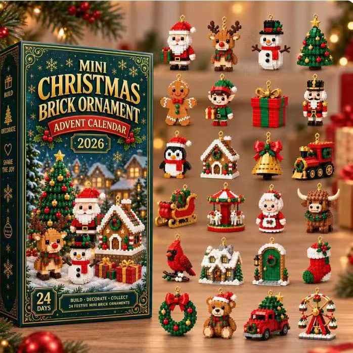 24 Day Mini Christmas Brick Ornament Advent Calendar - Festive Holiday Decoration Building Set