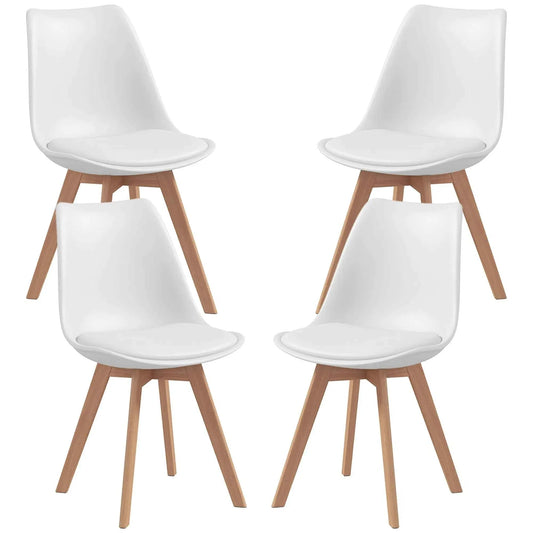 Set of 4 Modern Dining Chairs – Rubber Wood Kitchen Chairs with PU Leather Cushions (United States & Canada Delivery Only)