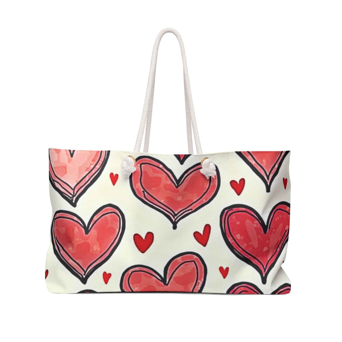 Heart Pattern Weekender Bag – Romantic Red Watercolor Travel Tote