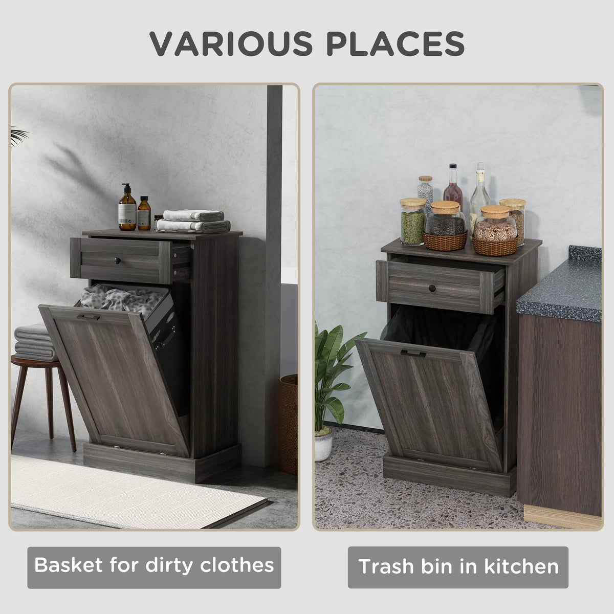 Charcoal Grey Tilt-Out Trash Bin Cabinet – Freestanding Kitchen Recycling Cabinet with Drawer (United States & Canada Delivery Only)