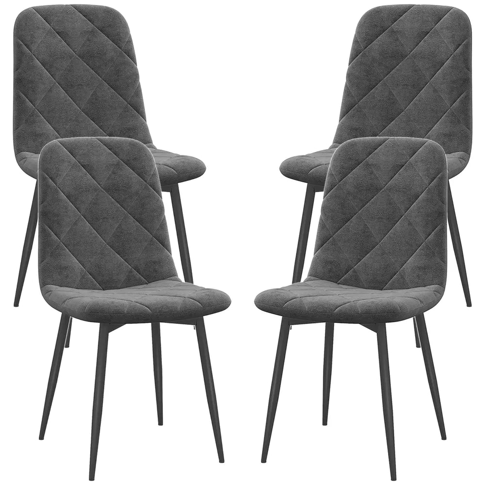 Set of 4 Grey Upholstered Dining Chairs – Modern Kitchen & Dining Room Chairs with Steel Legs (United States & Canada Delivery Only)