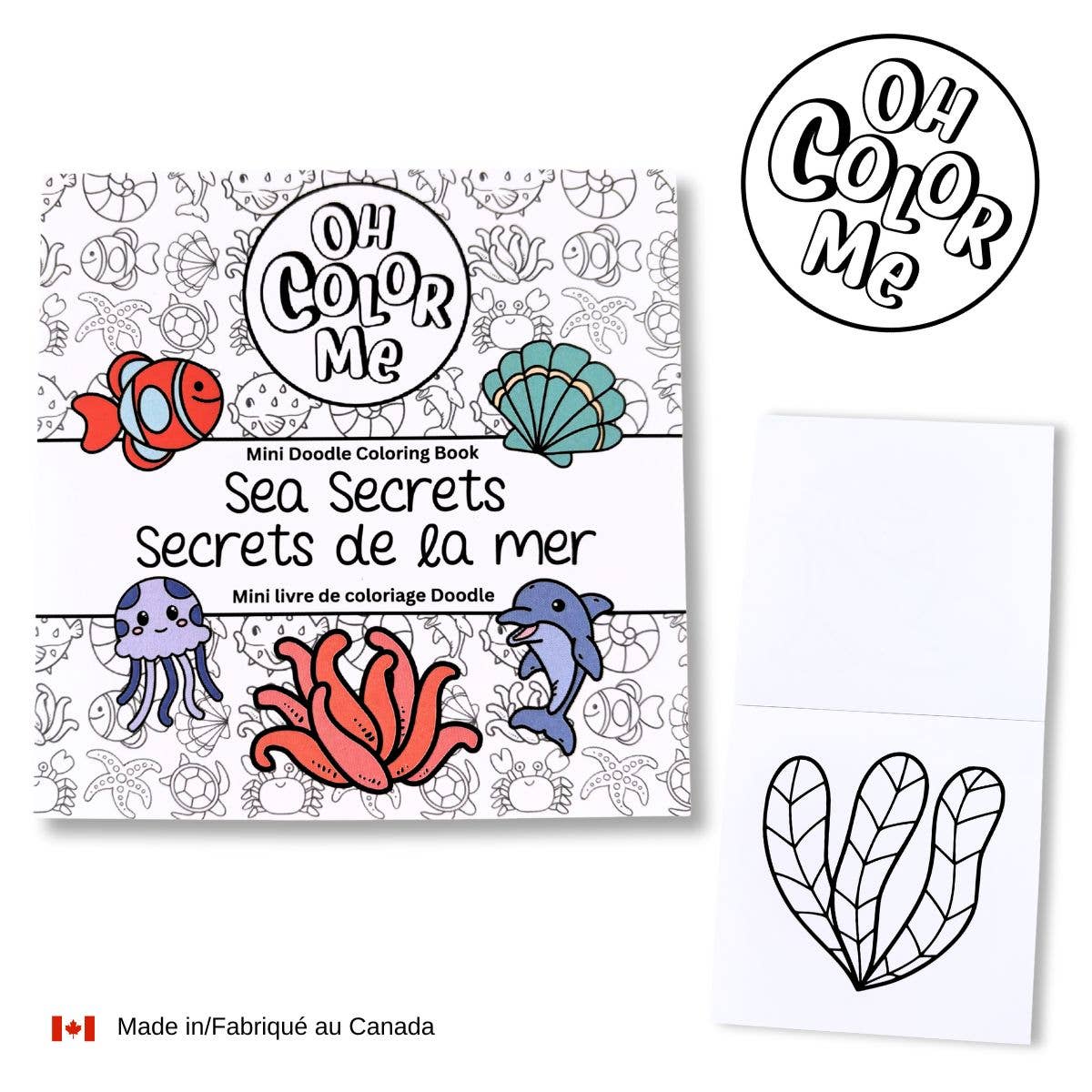 Oh Color Me - Mini Coloring Book Sea Secrets, 4"x4", Small Gifts - Canadian Brand - Ages 3+
