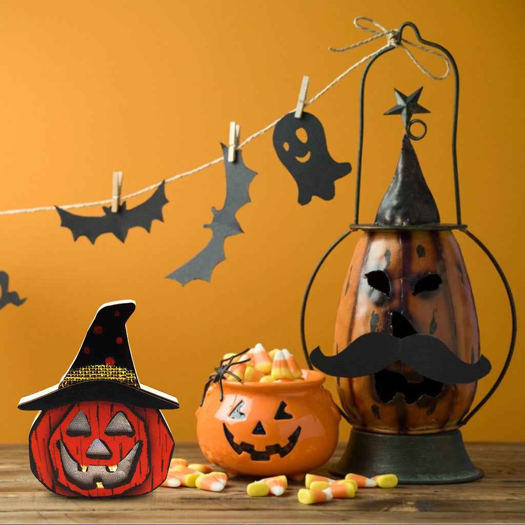 Creative Halloween Wooden Pumpkin Lamp – LED Pumpkin Light Halloween Decoration