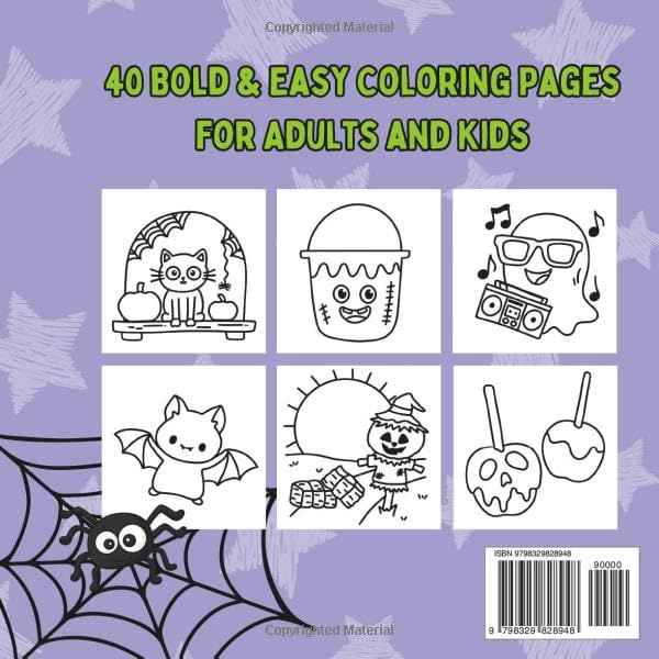Bold and Easy Spooky Cute Halloween Coloring Book: Big and Simple Designs for Relaxing and Stress-Free Coloring | Hand Drawn Illustrations for Adults and Kids | Featuring Cute and Simple Halloween Designs