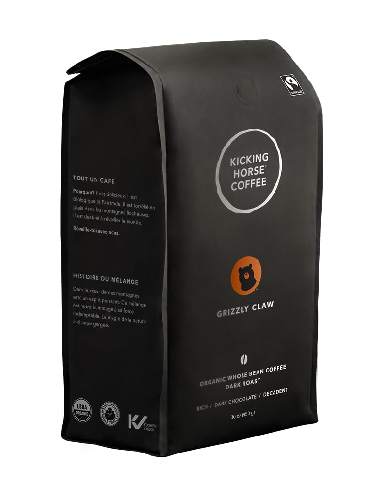 Kicking Horse Coffee - Grizzly Claw Blend, Whole Bean 100% Arabica Coffee | Dark Roast | All Organic & Fairtrade | 850 g 🍁 All In One Marketplace Canada