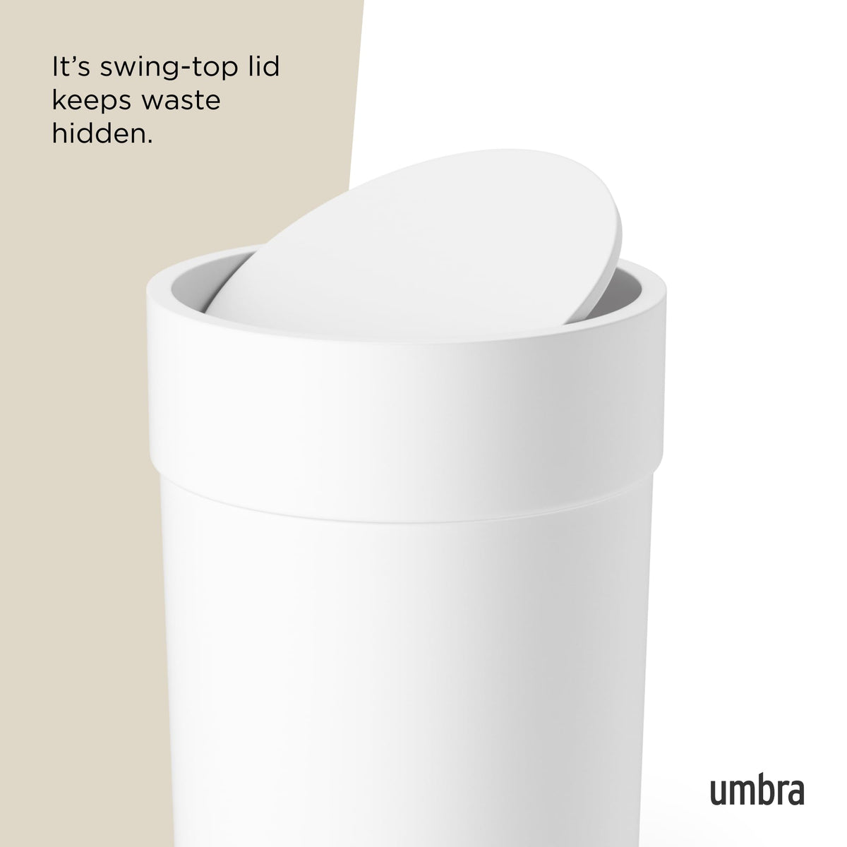 Umbra Touch Trash Can, Small 1.6-Gallon Garbage Bin with Swing Lid, Waste Basket for Bathroom or Office, White 🍁 All In One Marketplace Canada
