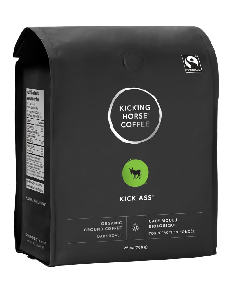 Kicking Horse Coffee - Kick Ass Blend, Ground 100% Arabica Coffee | Dark Roast | All Organic & Fairtrade | 708 g 🍁 All In One Marketplace Canada