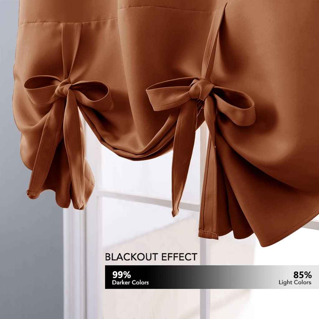 NICETOWN Thermal Insulated Short Shades Roman Curtains for Kitchen Tie Up Curtains for The Window Balloon Shades for Small Windows Halloween Decor, 52 x 45 Inch, Burnt Orange, 1 Panel