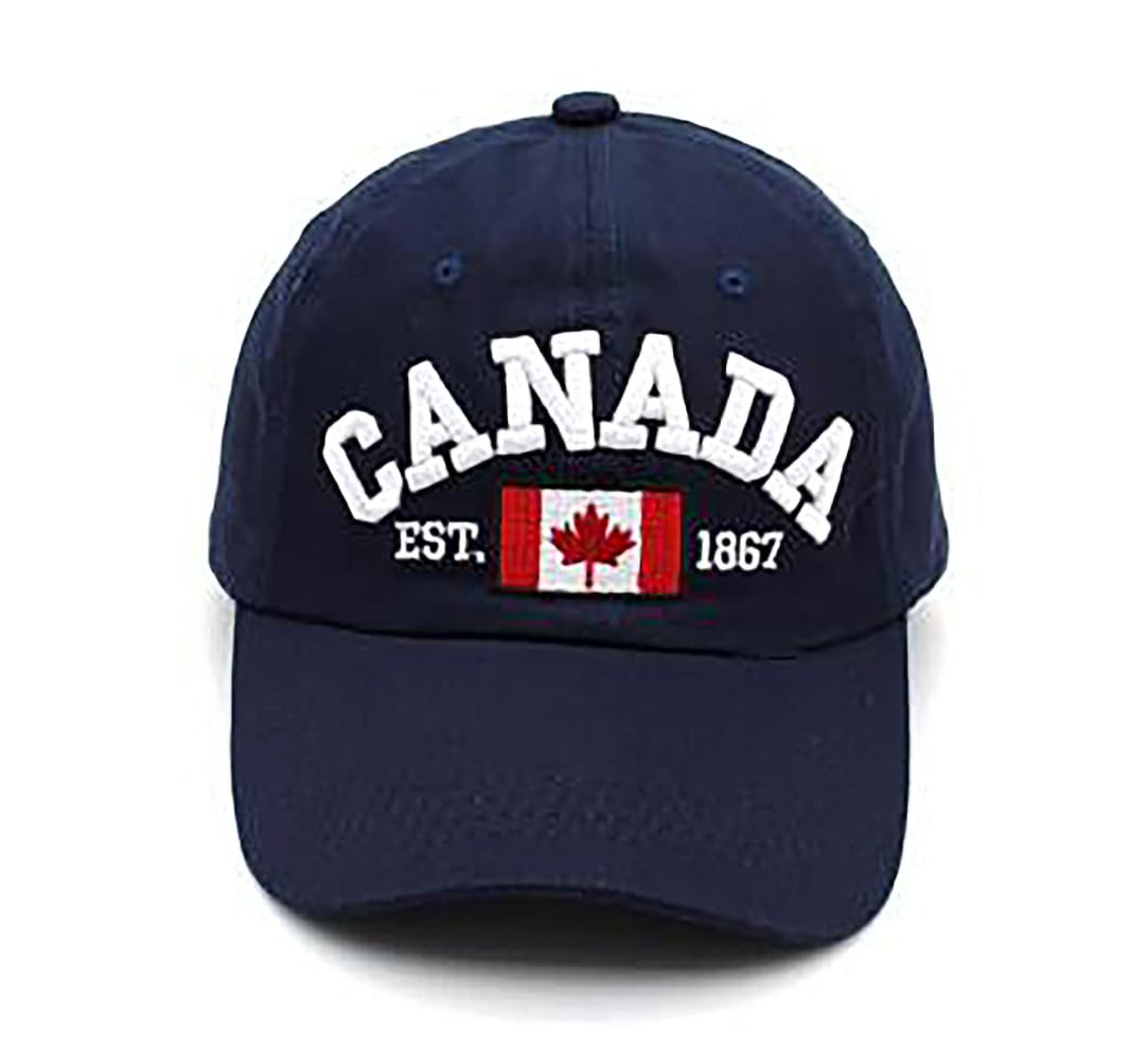 Navy Blue and Red Canada Baseball Cap for Men Women, Canada Day Maple Leaf Flag Embroidered Adjustable Dad Hat Golf Cap Sport Outdoor Fitted Plain Cap 🍁 All In One Marketplace Canada