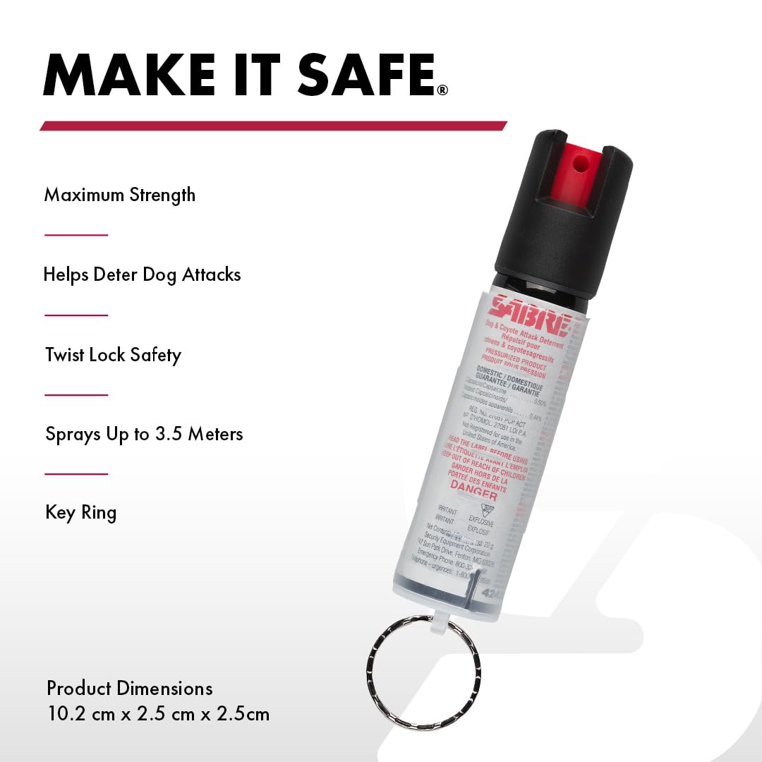 Sabre Protector 22-Gram Dog Spray with Key Ring, 14 Second Total Spray Time, 3.5-Meter Range, Humane Dog Attack Deterrent, Maximum Strength Allowed by Health Canada 🍁 All In One Marketplace Canada