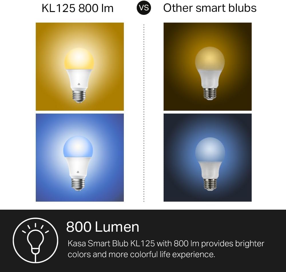 Kasa Smart Light Bulbs, Full Colour Changing Dimmable Smart WiFi Bulbs Compatible with Alexa and Google Home, A19, 9W 800 Lumens,2.4Ghz only, No Hub Required, 2-Pack (KL125P2), Multicolour 🍁 All In One Marketplace Canada